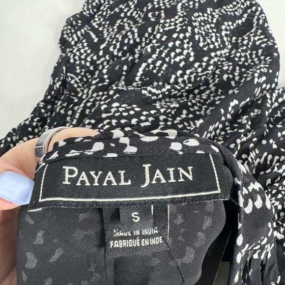 Payal Jain Anthropologie Sheer Maxi Wrap Dress Womens Small Black Printed Party - Picture 10 of 16